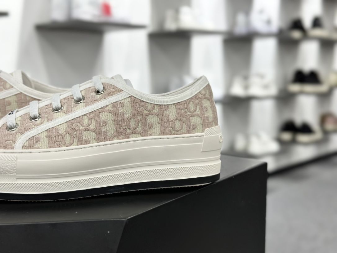 迪奥/Dior Walk'n'Dior Low 沃克系列低帮百搭增高休闲运动厚底板鞋“帆布裸粉米白”KCK385OBE_S21U