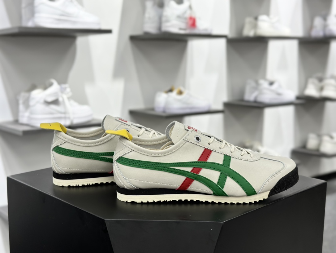 Onitsuka Tiger Mexico 66 SD 墨西哥升级版系列低帮皮革慢跑鞋“皮革乳白牙买加绿红黄”1183A872-100