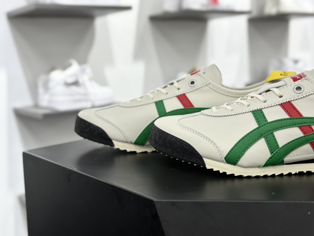 Onitsuka Tiger Mexico 66 SD 墨西哥升级版系列低帮皮革慢跑鞋“皮革乳白牙买加绿红黄”1183A872-100