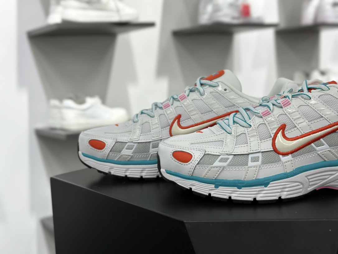 Nike P-6000 Premium”Whit Oracl Aqua Magic”系列低帮复古慢跑鞋“白灰橙水蓝”BV1021-105