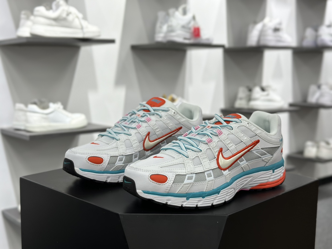 Nike P-6000 Premium”Whit Oracl Aqua Magic”系列低帮复古慢跑鞋“白灰橙水蓝”BV1021-105