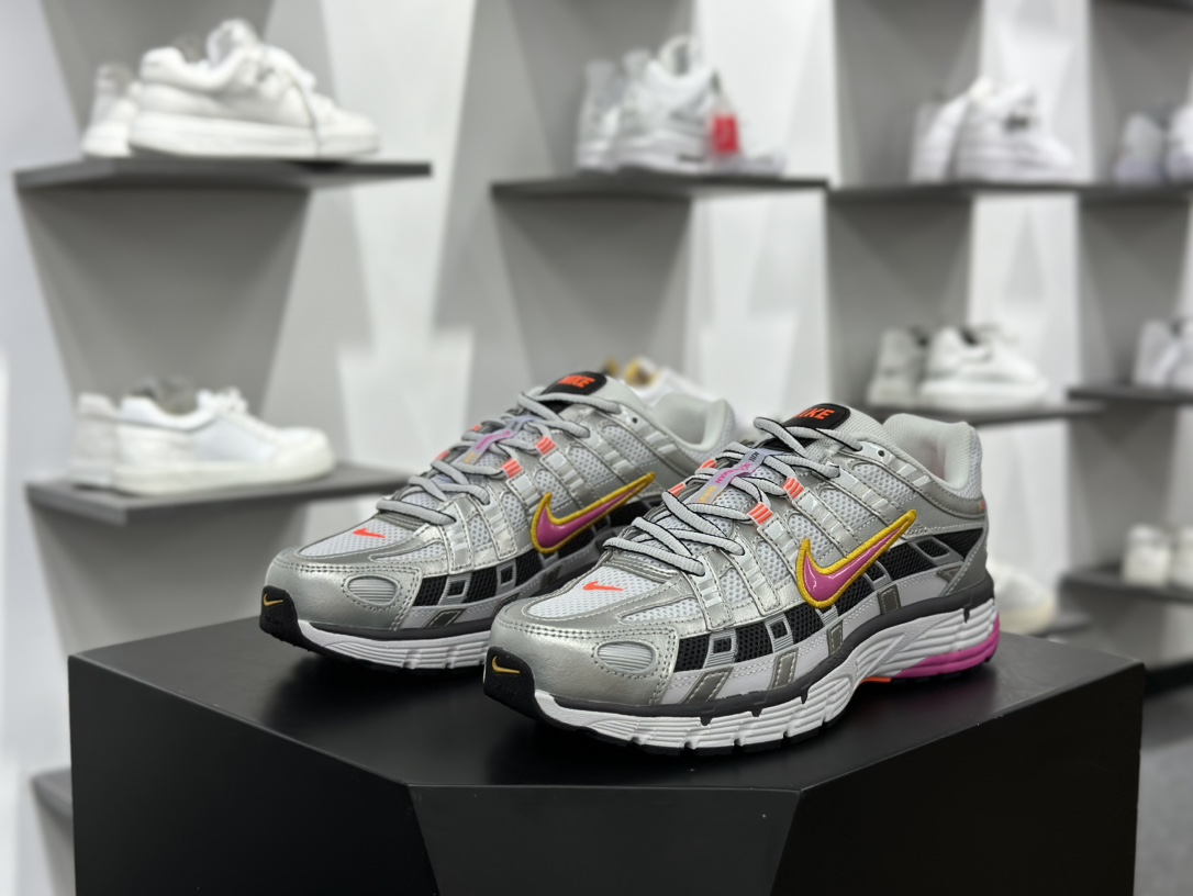 耐克Nike P-6000 Premium”Silver/Laser Fuchsia”系列低帮慢跑鞋“子弹银粉黄黑”BV1021-100