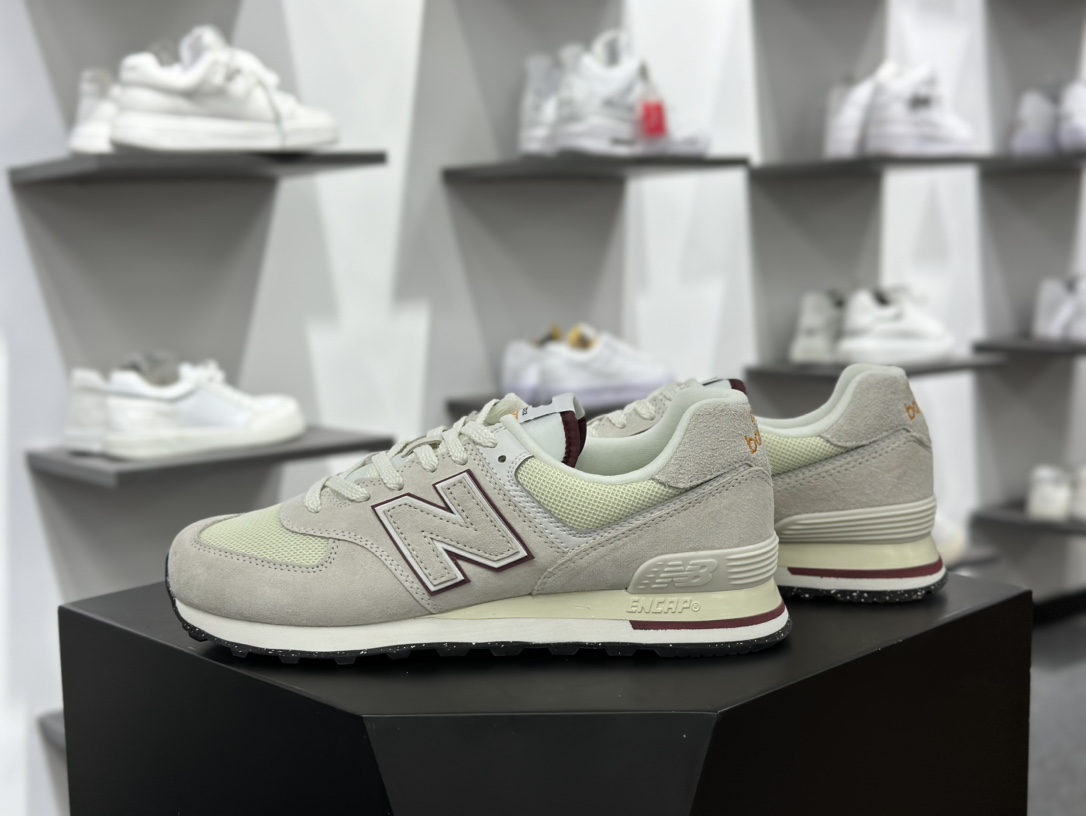 新百伦New Balance U574升级版系列低帮复古休闲运动慢跑鞋“麂皮米白酒红”U574OP2