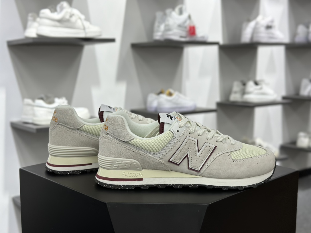 新百伦New Balance U574升级版系列低帮复古休闲运动慢跑鞋“麂皮米白酒红”U574OP2