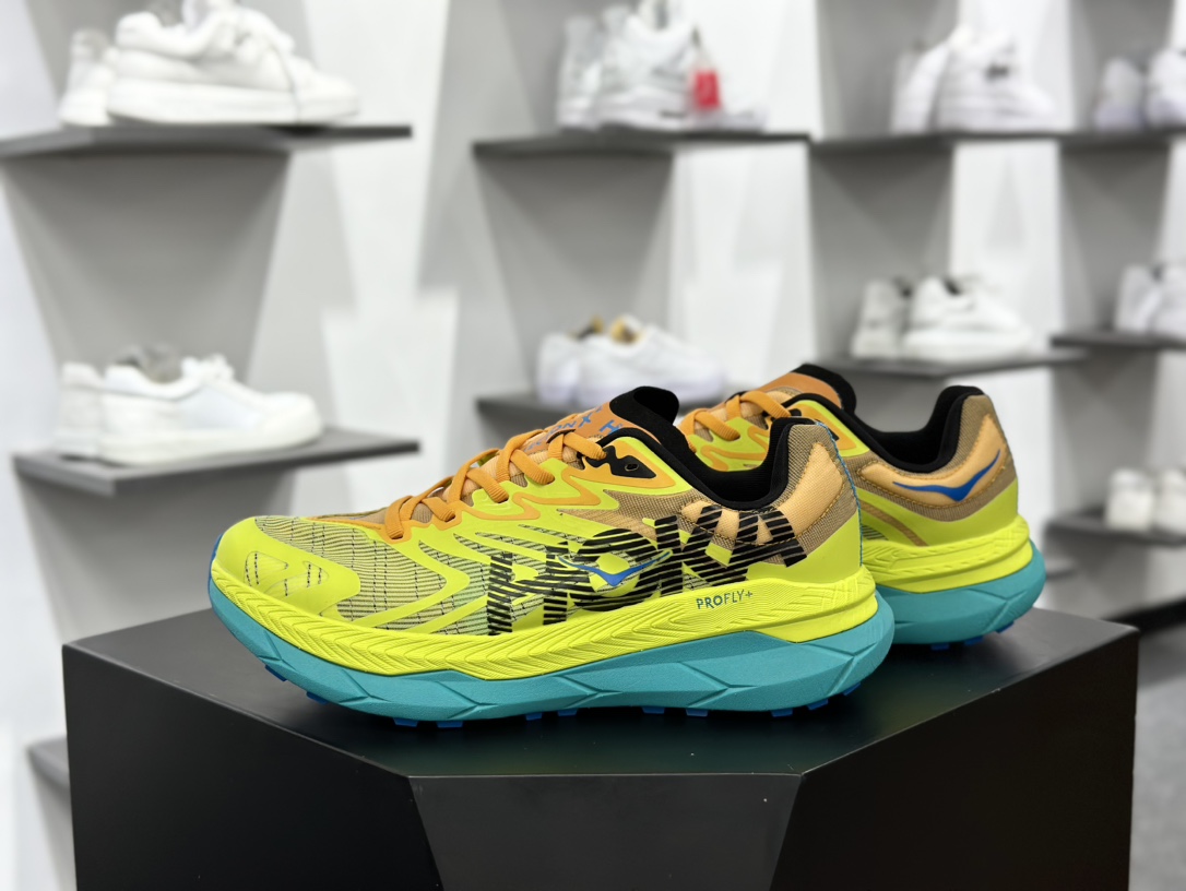 Hoka One One Tecton X 2 M 钛氪动X2系列低帮慢跑鞋“网织荧光黄黑水蓝”1134516/EPRY