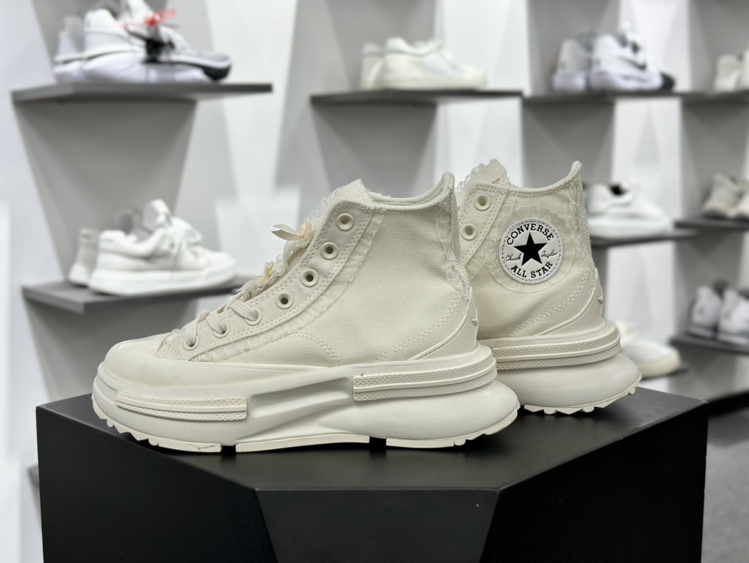 Converse LIFESTYLE Run Star Legacy 夹心蕾丝蝴蝶结厚底夹心高帮帆布鞋 A10027C