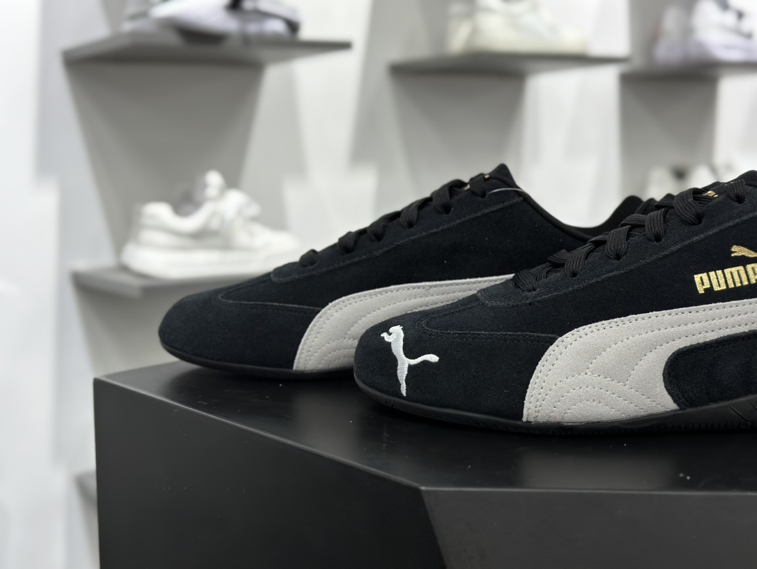 彪马Puma Speedcat OG+”Black/White”极速赛车系列低帮德训风运动赛车鞋“翻毛黑米白金LOGO”398846-01