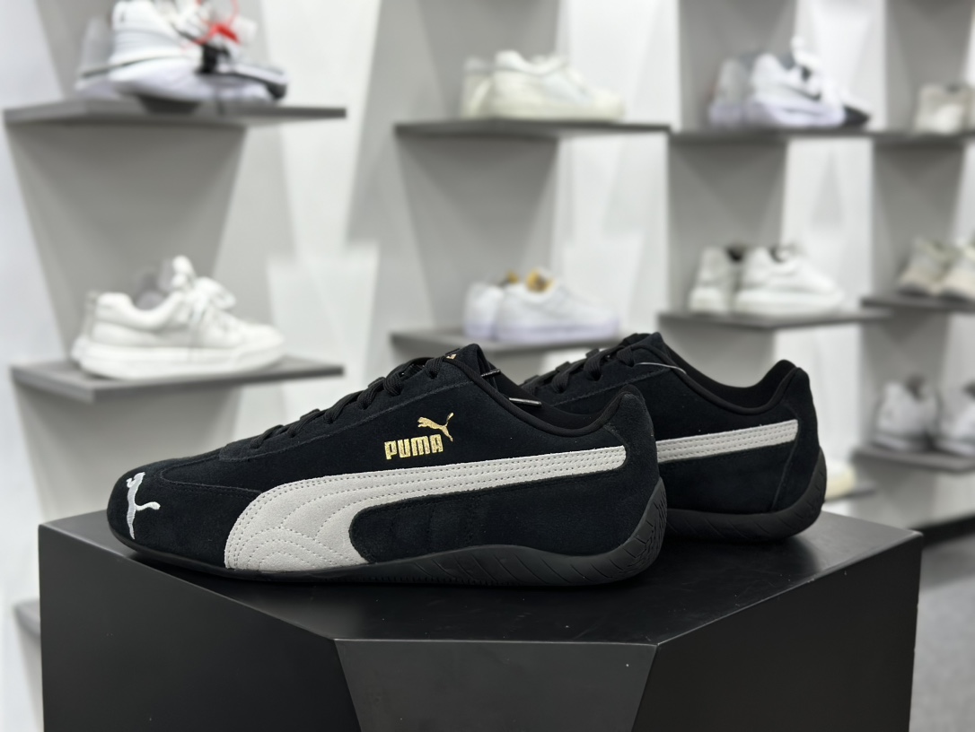 彪马Puma Speedcat OG+”Black/White”极速赛车系列低帮德训风运动赛车鞋“翻毛黑米白金LOGO”398846-01