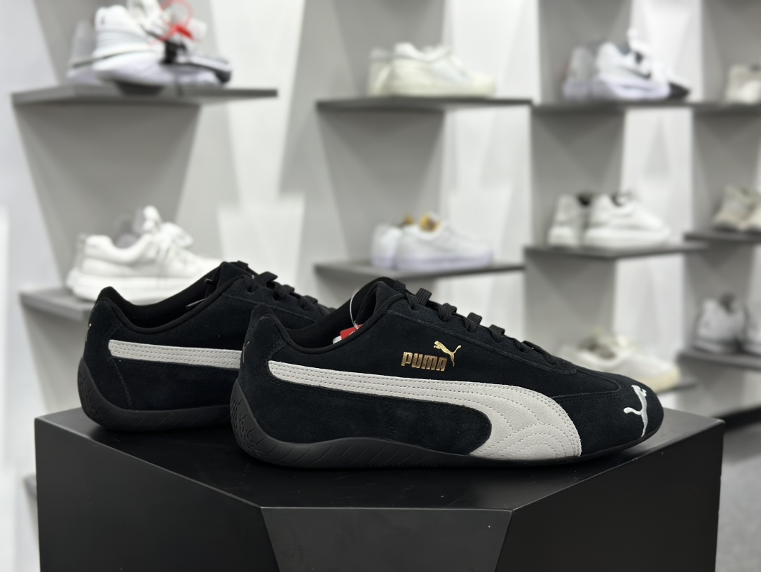 彪马Puma Speedcat OG+”Black/White”极速赛车系列低帮德训风运动赛车鞋“翻毛黑米白金LOGO”398846-01