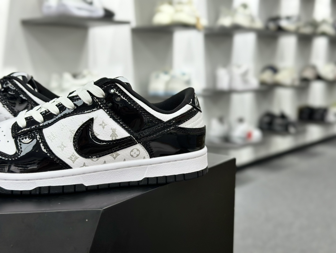 Nike SB Dunk Low LV联名-漆皮黑勾印花 周年高端定制 低帮休闲板鞋 DQ1098-358