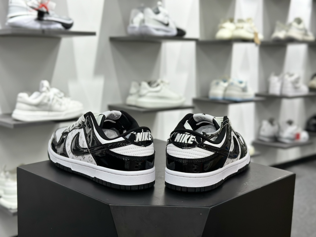 Nike SB Dunk Low LV联名-漆皮黑勾印花 周年高端定制 低帮休闲板鞋 DQ1098-358