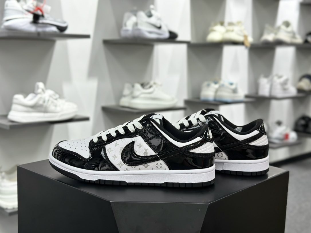 Nike SB Dunk Low LV联名-漆皮黑勾印花 周年高端定制 低帮休闲板鞋 DQ1098-358