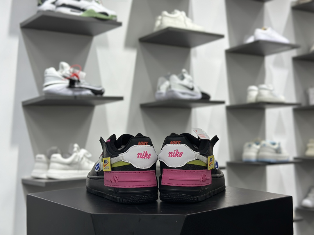 耐克Nike WMNS Air Force 1 Shadow”Black Fuchsia”空军一号板鞋”皮革黑黄宝蓝骚粉笑脸”CU4743-001