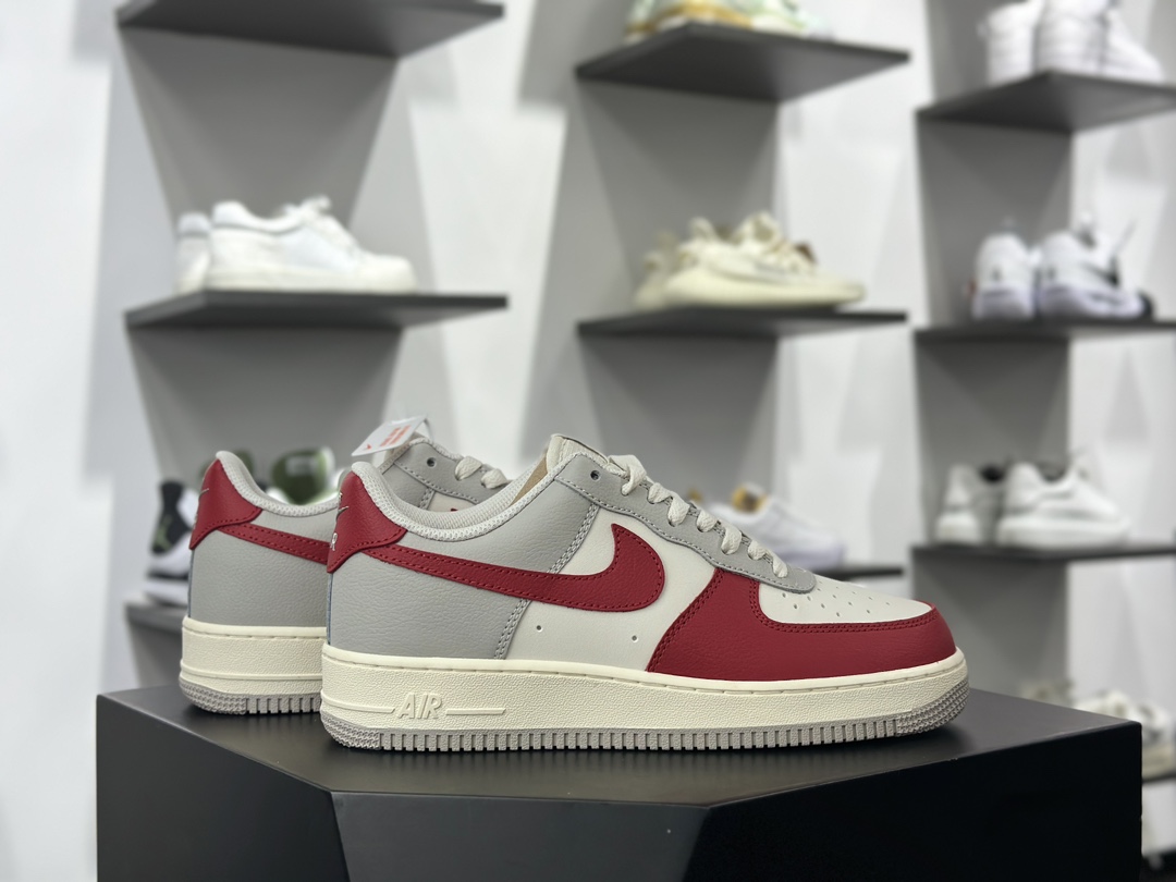 耐克Nike Air Force 1’07 Low”Gym Red Toe”空军一号经典低帮板鞋“皮革米白灰红”HJ9094-012