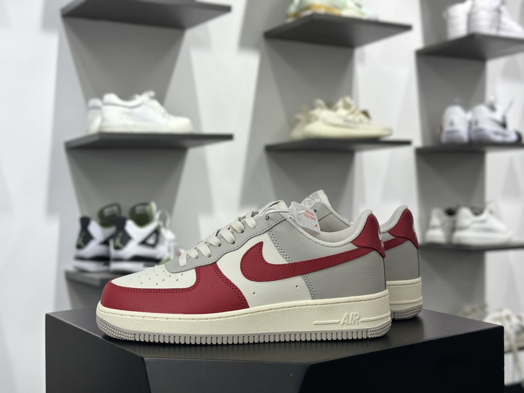 耐克Nike Air Force 1’07 Low”Gym Red Toe”空军一号经典低帮板鞋“皮革米白灰红”HJ9094-012