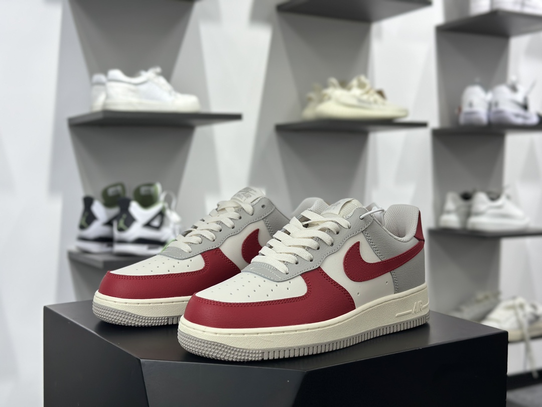 耐克Nike Air Force 1’07 Low”Gym Red Toe”空军一号经典低帮板鞋“皮革米白灰红”HJ9094-012