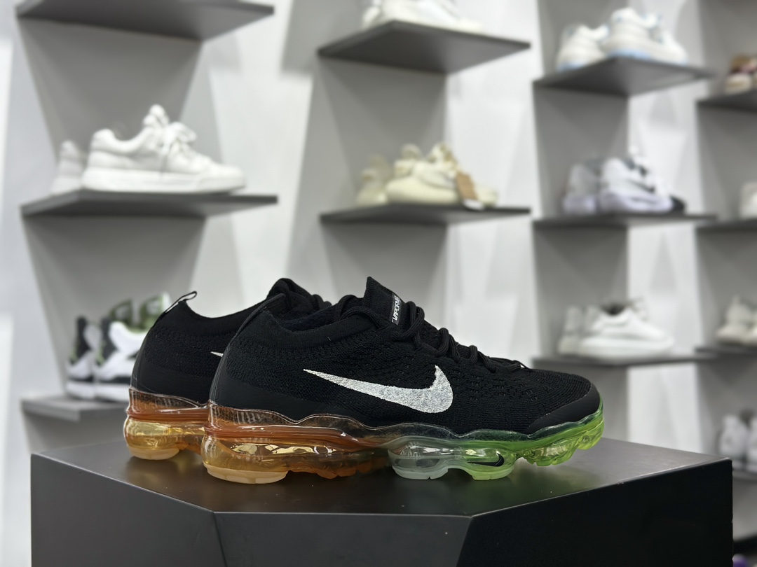 Nike Air VaporMax 2023 Flyknit FK”Black Multi Sole”2023款大气垫系列低帮慢跑鞋“针织黑白绿橙”DV1678-014