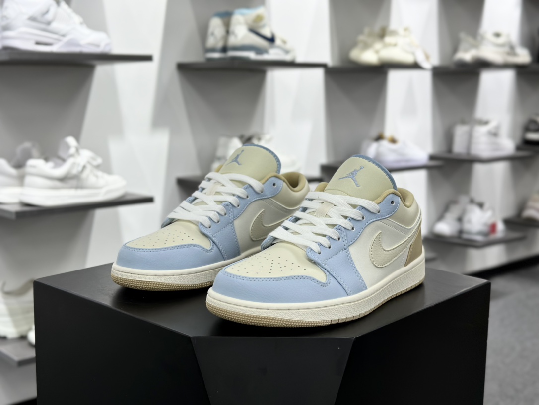 耐克Nike Air Jordan 1 Low”Midnight Navy Grey White”AJ1乔丹一代低帮篮球鞋“皮革奶白蓝 芝麻”HQ4186-111