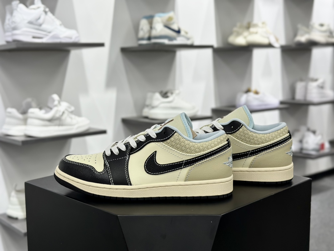 耐克Nike Air Jordan 1 Low”Midnight Navy Grey White”AJ1乔丹一代低帮篮球鞋“奶白黑编织”HQ3437-101