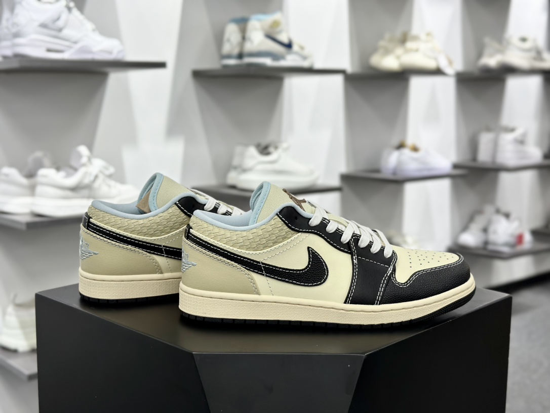 耐克Nike Air Jordan 1 Low”Midnight Navy Grey White”AJ1乔丹一代低帮篮球鞋“奶白黑编织”HQ3437-101