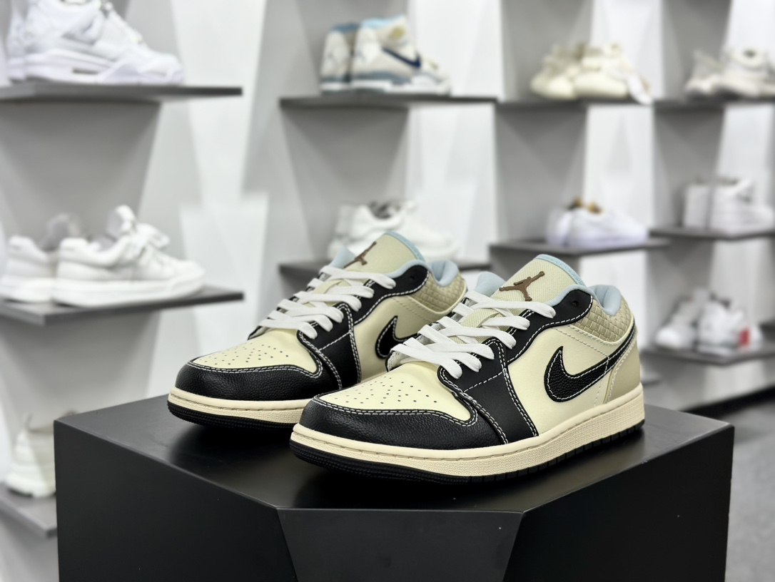 耐克Nike Air Jordan 1 Low”Midnight Navy Grey White”AJ1乔丹一代低帮篮球鞋“奶白黑编织”HQ3437-101