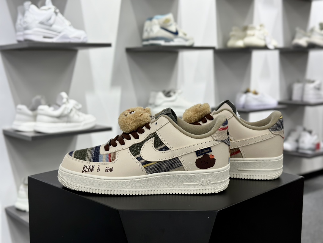 Pendleton x Nike Air Force 1’07 Low 空军一号经典低帮板鞋“米白苏格兰格子彩色小熊涂鸦”CW2289-230