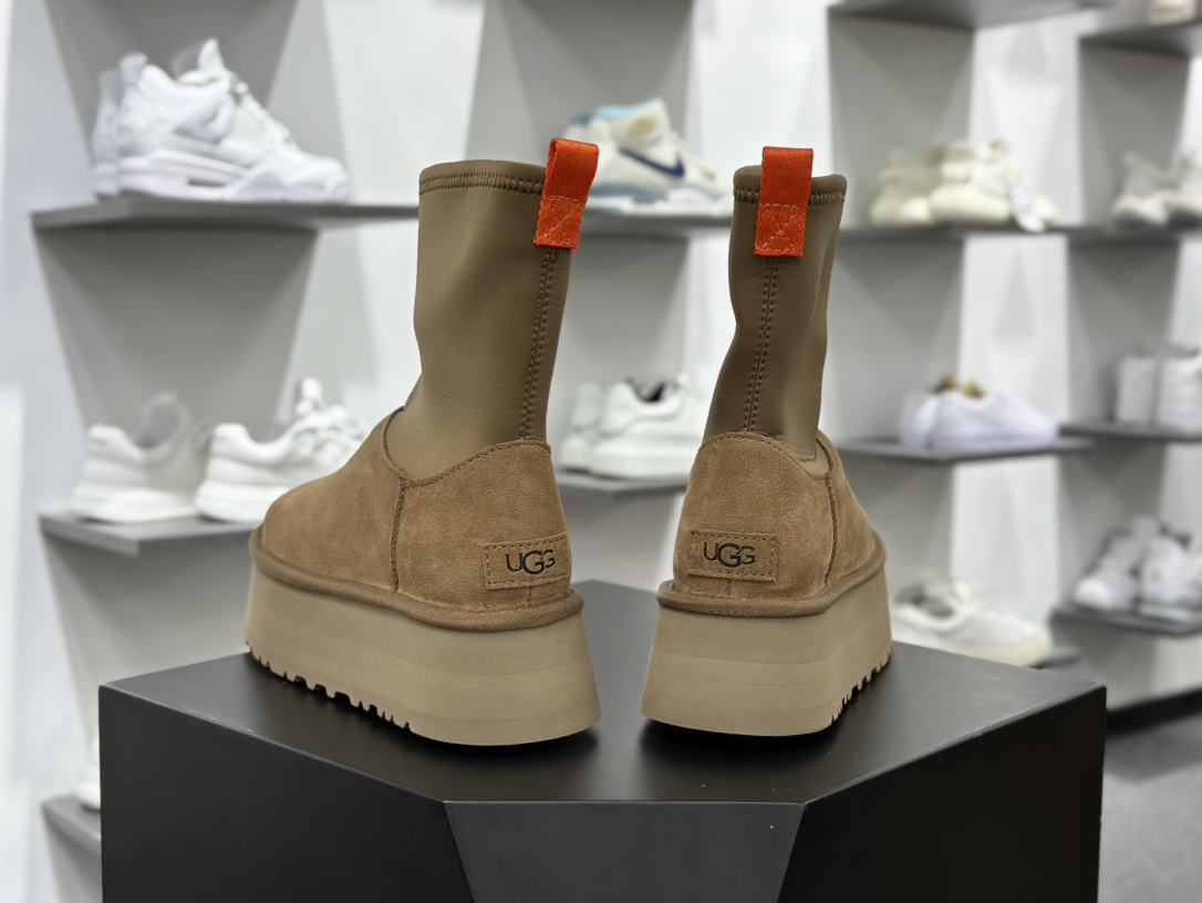 UGG W Classic Dipper 迪普系列加厚款轻量化休闲运动弹力切尔西靴“栗子棕红编织加绒”1144031-CHE