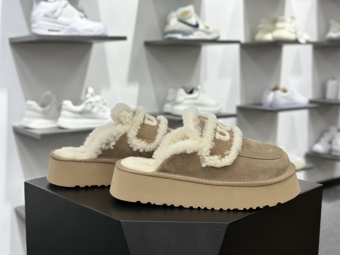 UGG W Classic Coquette Clog Slipper II 科凯特保暖露跟厚底半拖鞋“深卡其加绒”OB938/KHAKI