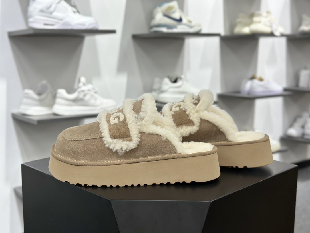 UGG W Classic Coquette Clog Slipper II 科凯特保暖露跟厚底半拖鞋“深卡其加绒”OB938/KHAKI