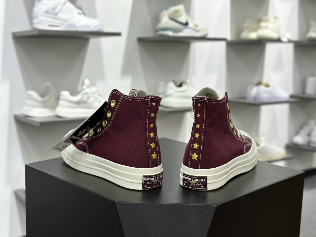 匡威Converse Chuck Taylor All Star 1970s High”Wine Red Beige”复古三星标高帮休闲运动硫化百搭板鞋“帆布酒红奶白金星”A12463C