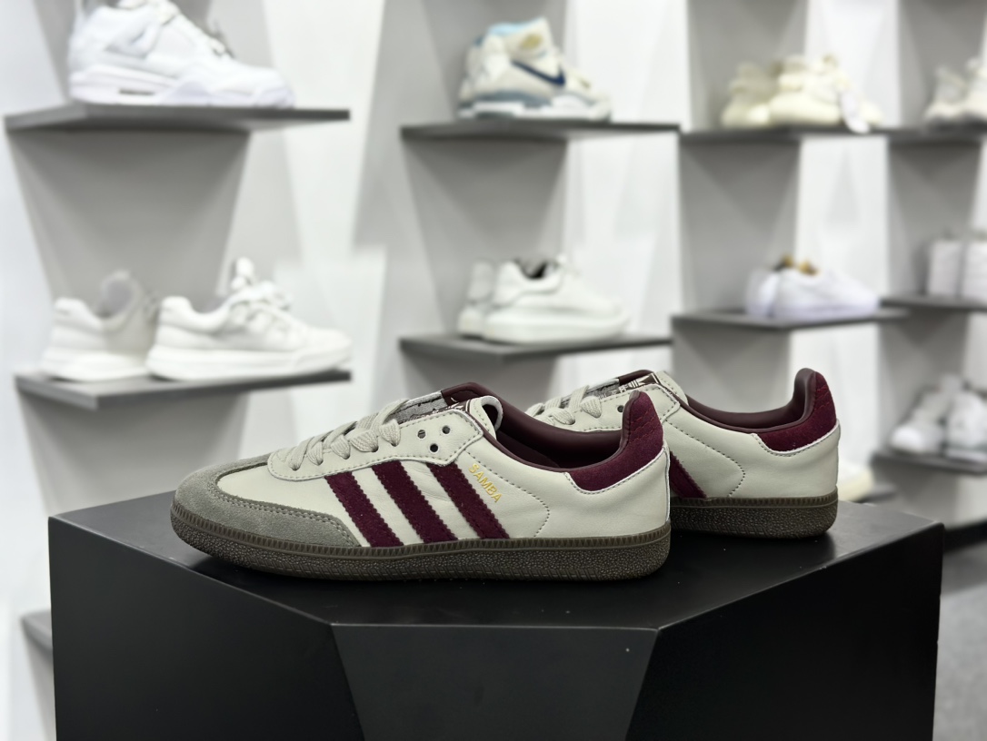 三叶草Adidas Originals Samba OG”Putty Grey Maroon”桑巴舞板鞋“奶灰栗子酒红焦糖底”ID1482