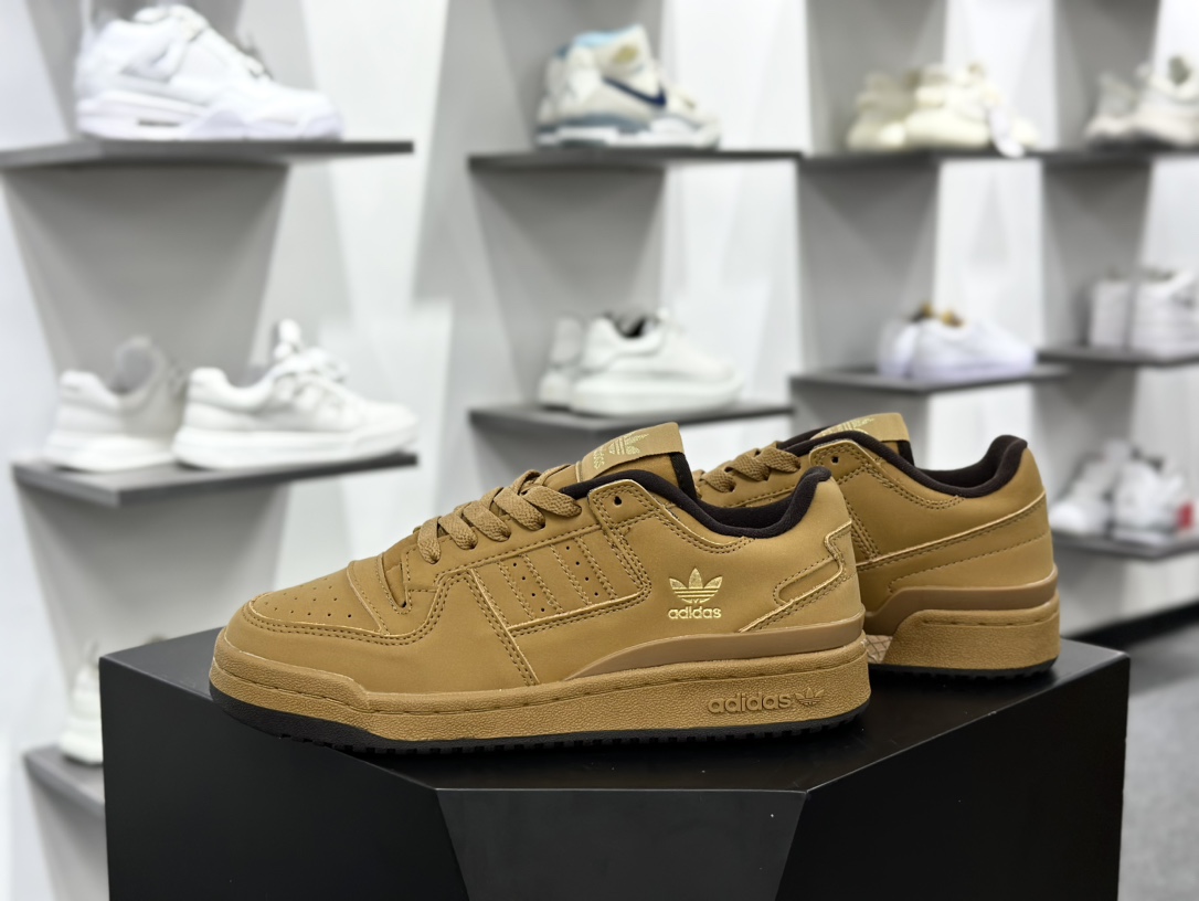 三叶草Adidas Originals Forum 84 Low CL罗马系列低帮复古系带百搭休闲运动板鞋“磨砂麦棕黑”ID0989