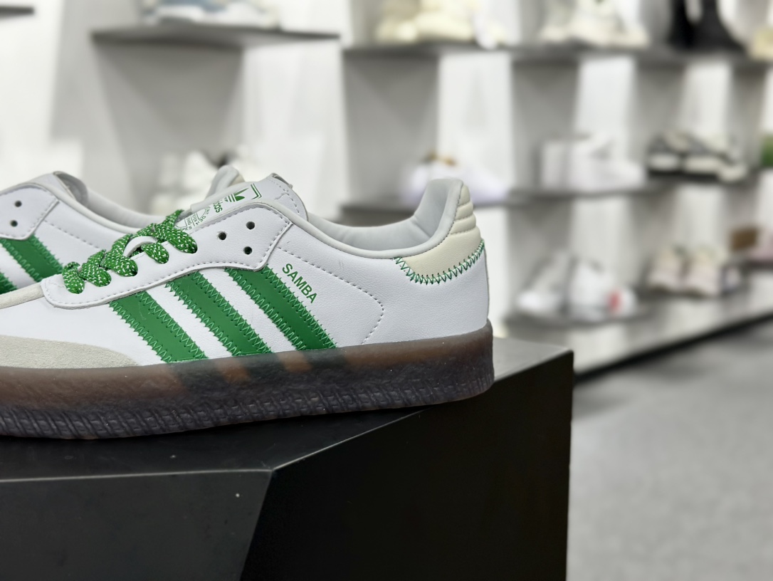 阿迪达斯Adidas Originals Sambae”Dark Green”桑巴舞板鞋“皮革白深绿焦糖底”IE9105