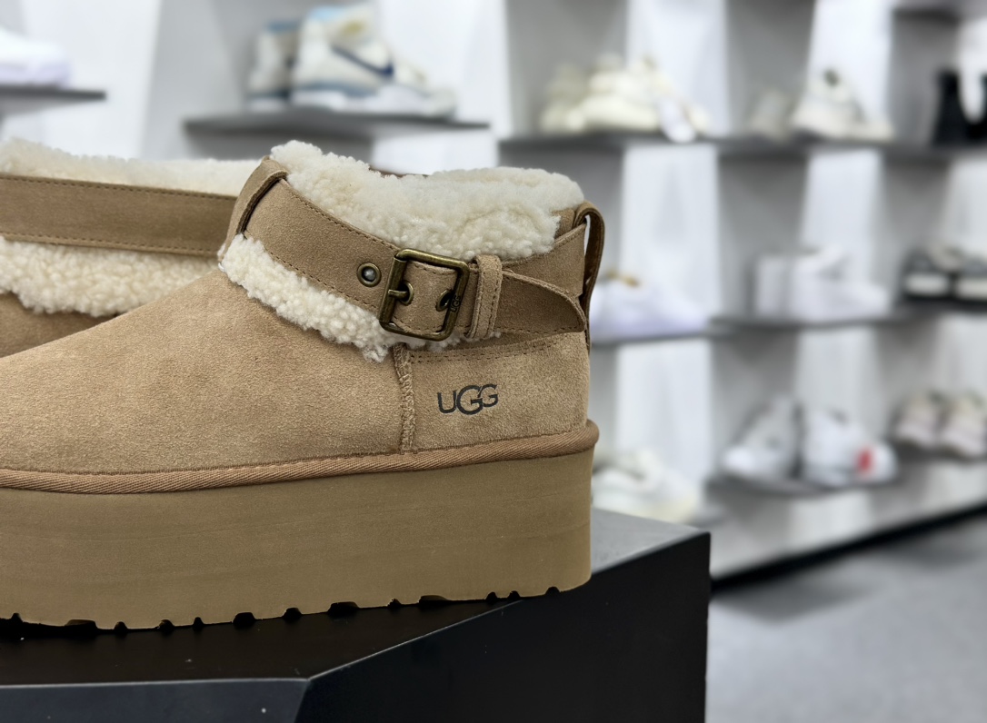 UGG W Ultra Mini Belted Roller Boot 新奇增强厚底版系列搭扣厚底短靴“栗子棕加绒”1144041-CHE