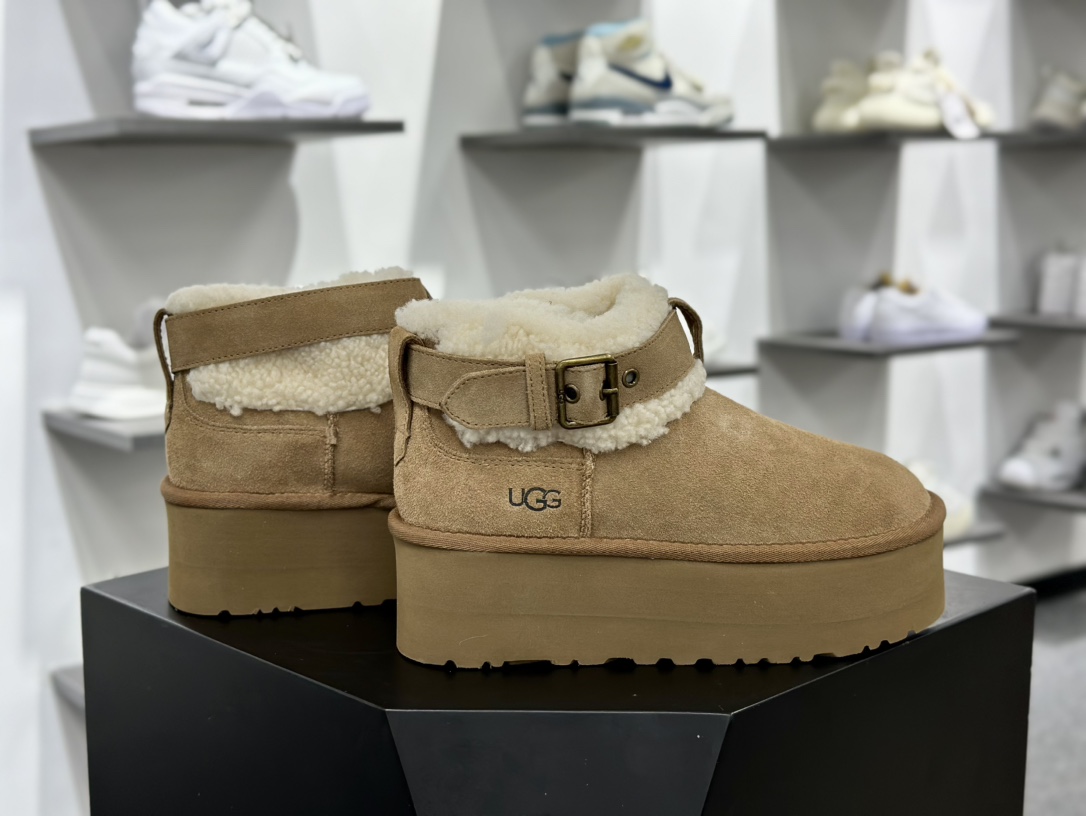 UGG W Ultra Mini Belted Roller Boot 新奇增强厚底版系列搭扣厚底短靴“栗子棕加绒”1144041-CHE