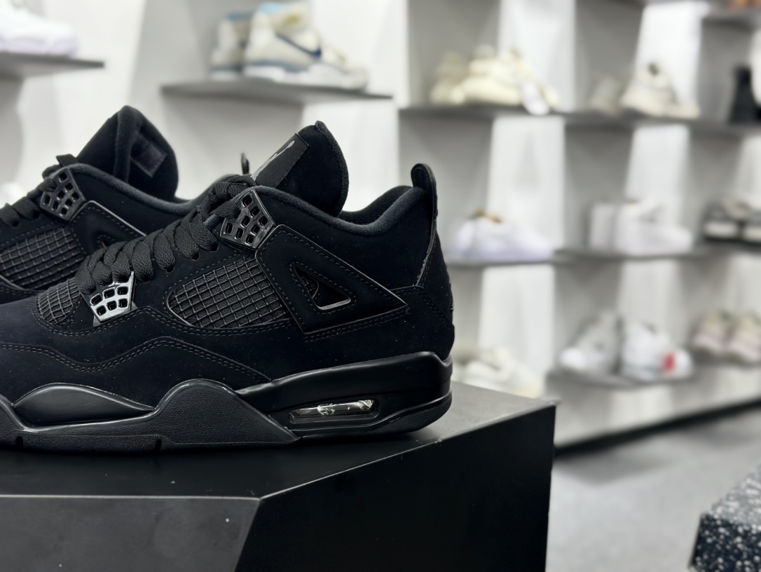 耐克Nike Air Jordan 4 Retro”Black Cat”AJ4代中帮篮球鞋“黑猫麂皮黑武士”CU1110-010