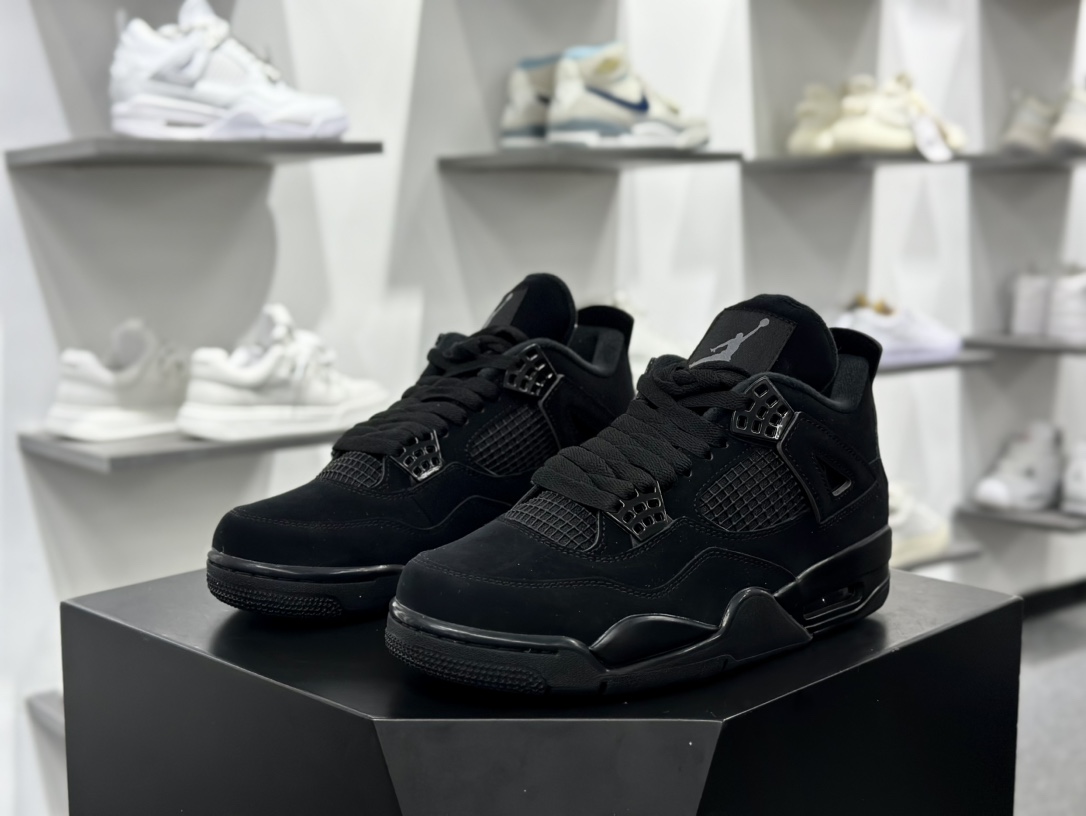 耐克Nike Air Jordan 4 Retro”Black Cat”AJ4代中帮篮球鞋“黑猫麂皮黑武士”CU1110-010