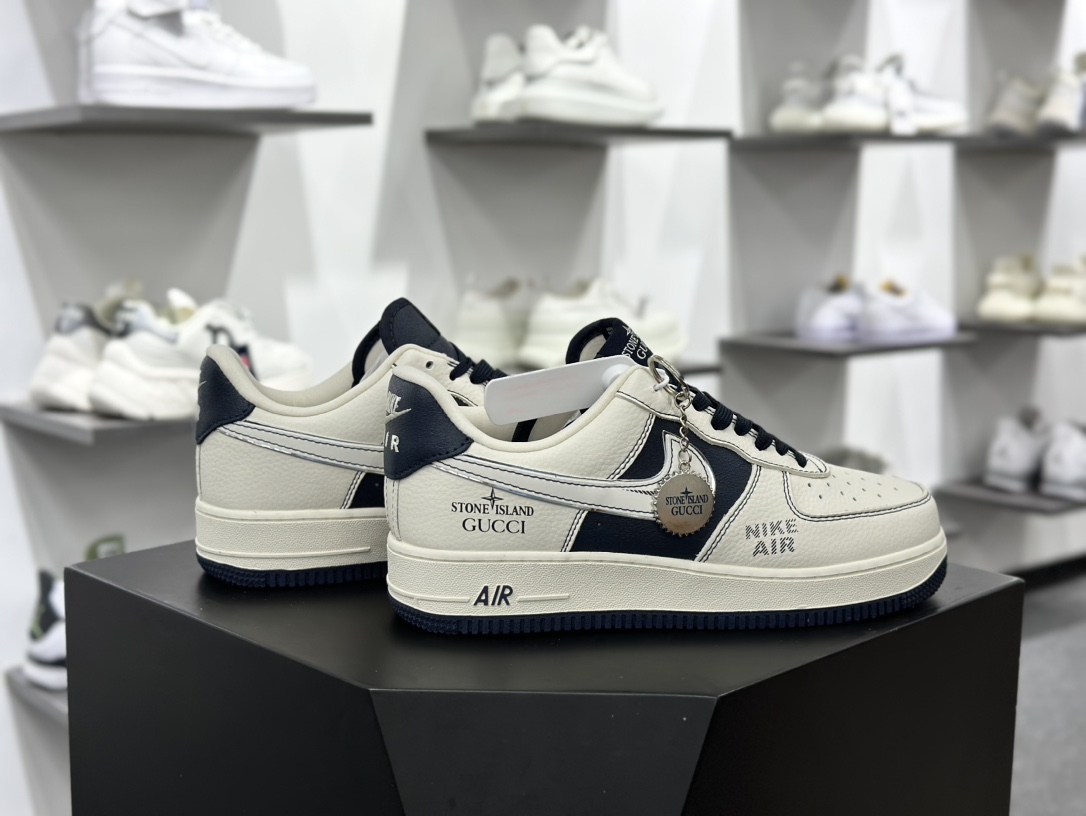 石头岛Stone Island x Nike Air Force 1 Low”Gucci”空军一号经典低帮运动板鞋“联名白藏蓝石头岛古驰” KK1988-013