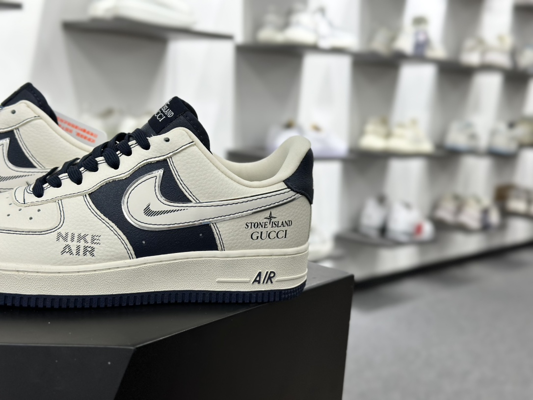 石头岛Stone Island x Nike Air Force 1 Low”Gucci”空军一号经典低帮运动板鞋“联名白藏蓝石头岛古驰” KK1988-013