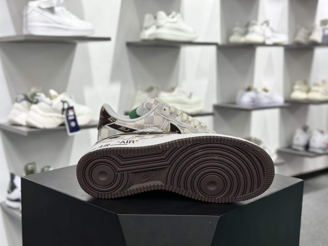 Louis Vuitton x Nike Air Force 1'07 LV8 Low”Damier Azur/Brown/LV Monogram”空军一号板鞋“米白深棕棋盘格子” LD4631-202