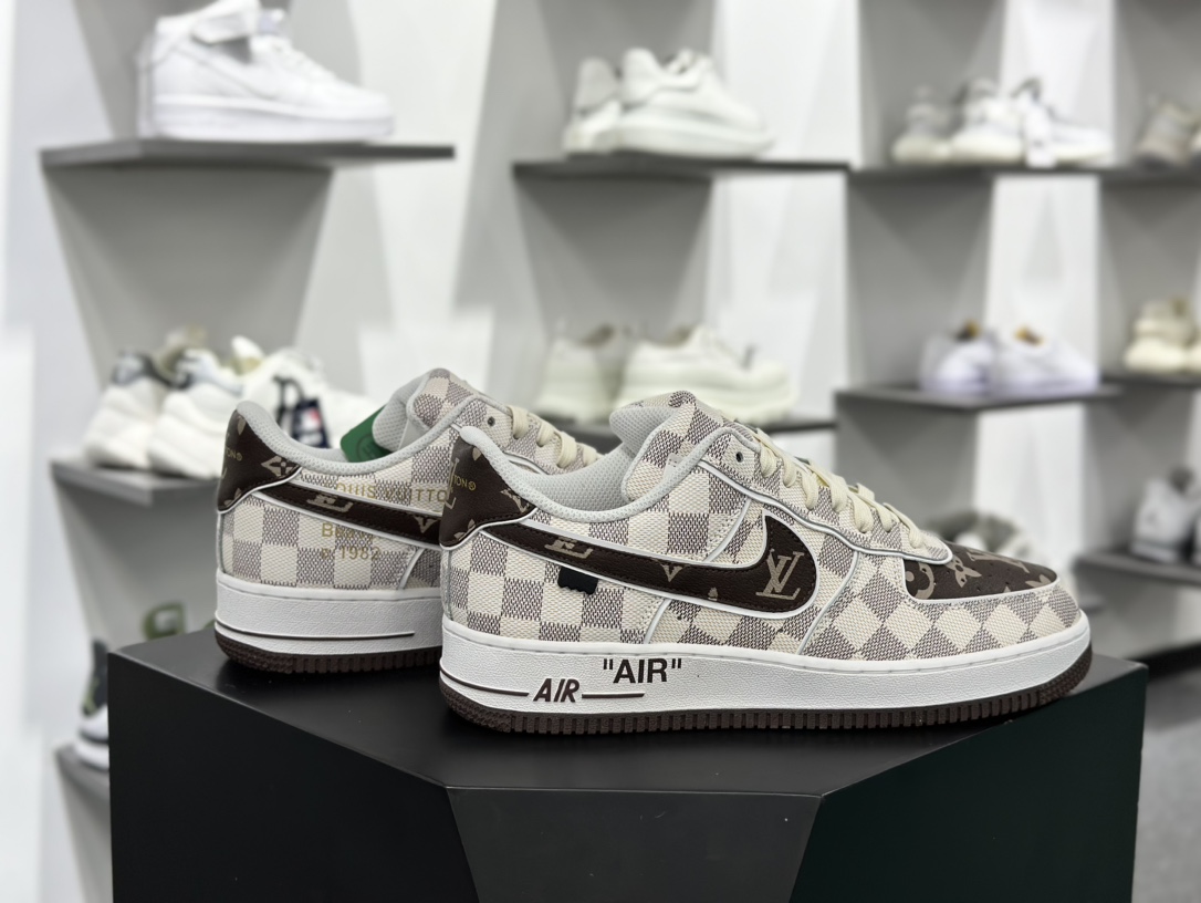 Louis Vuitton x Nike Air Force 1'07 LV8 Low”Damier Azur/Brown/LV Monogram”空军一号板鞋“米白深棕棋盘格子” LD4631-202