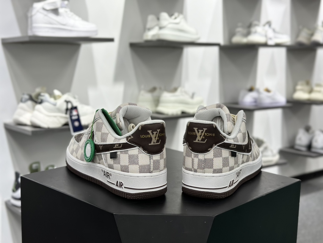 Louis Vuitton x Nike Air Force 1'07 LV8 Low”Damier Azur/Brown/LV Monogram”空军一号板鞋“米白深棕棋盘格子” LD4631-202