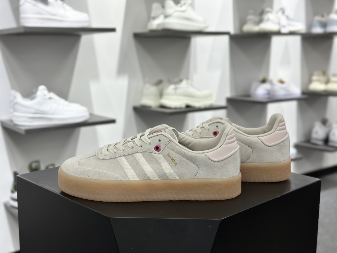 阿迪达斯Adidas Originals Sambae”Valentine's Day”桑巴舞加大厚底运动板鞋“米灰粉情人节生胶底”ID1104