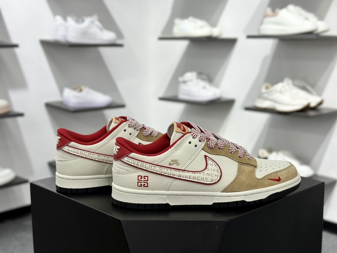 纪梵希/Givenchy x Nike SB Dunk Low”G4”扣篮系列低帮滑板板鞋“联名米白卡其红印面4G刺绣” DJ2024-119
