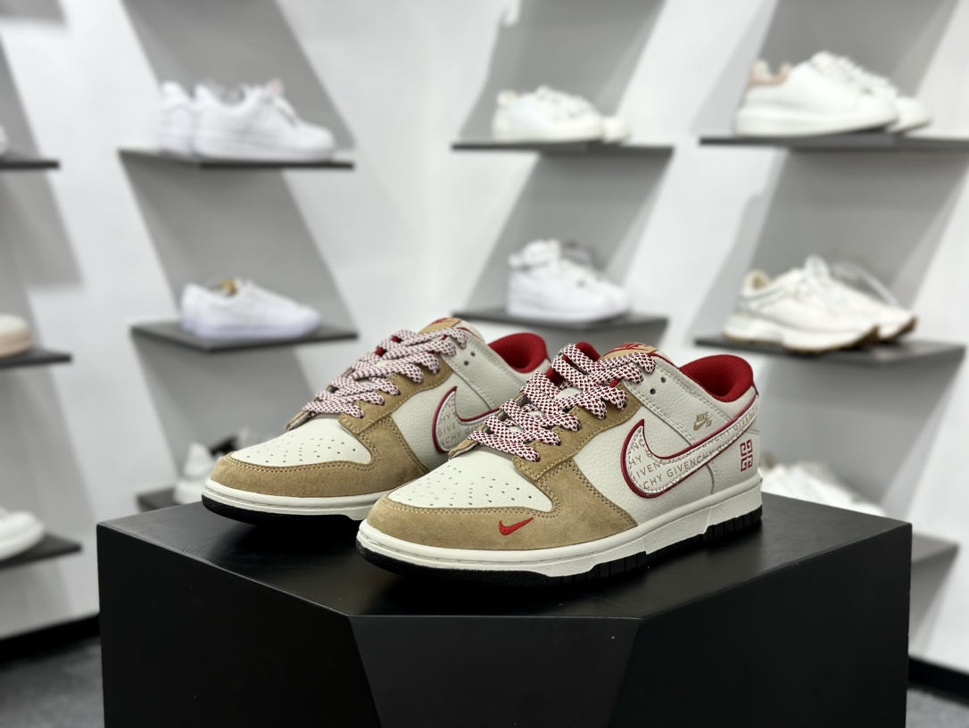 纪梵希/Givenchy x Nike SB Dunk Low”G4”扣篮系列低帮滑板板鞋“联名米白卡其红印面4G刺绣” DJ2024-119