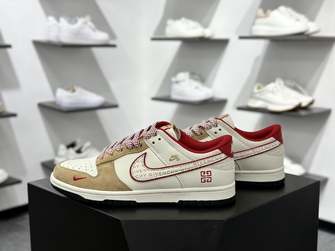 纪梵希/Givenchy x Nike SB Dunk Low”G4”扣篮系列低帮滑板板鞋“联名米白卡其红印面4G刺绣” DJ2024-119