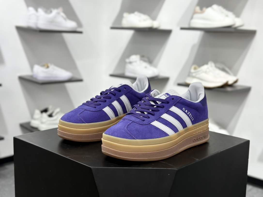 阿迪达斯Adidas Originals Gazelle Bold W 羚羊松糕系列低帮休闲运动板鞋“葡萄紫白生胶底” IE0419