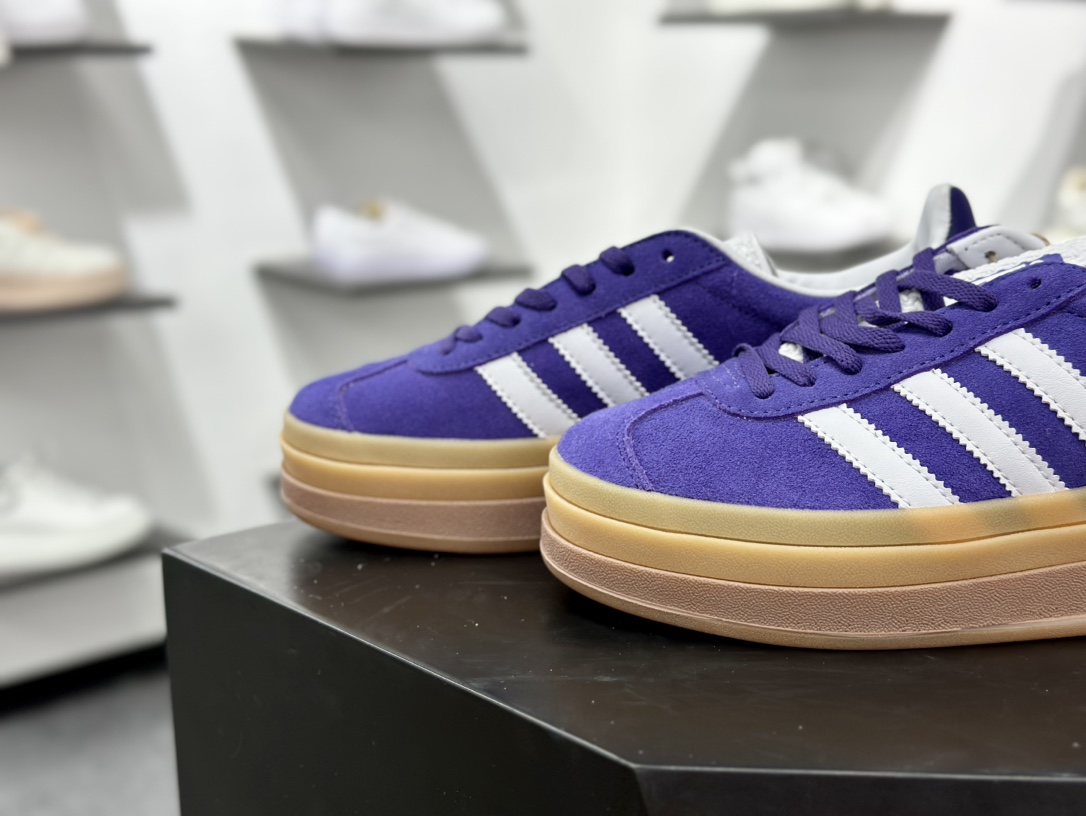 阿迪达斯Adidas Originals Gazelle Bold W 羚羊松糕系列低帮休闲运动板鞋“葡萄紫白生胶底” IE0419