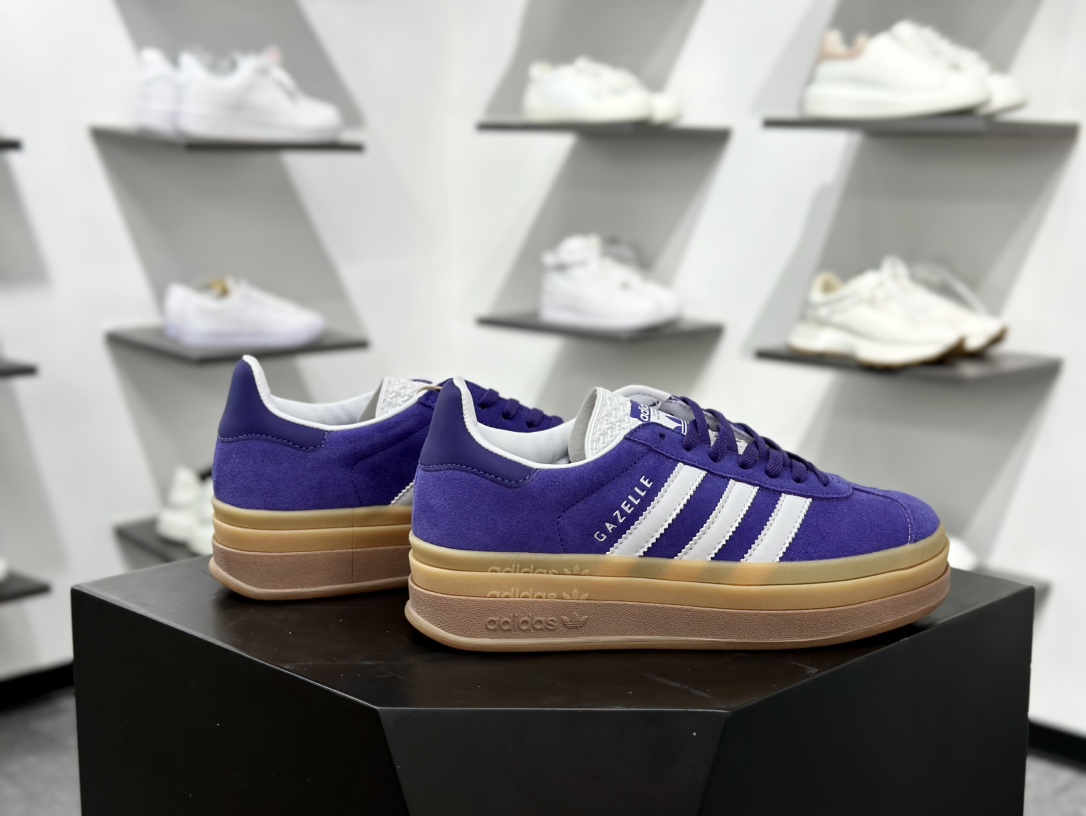 阿迪达斯Adidas Originals Gazelle Bold W 羚羊松糕系列低帮休闲运动板鞋“葡萄紫白生胶底” IE0419