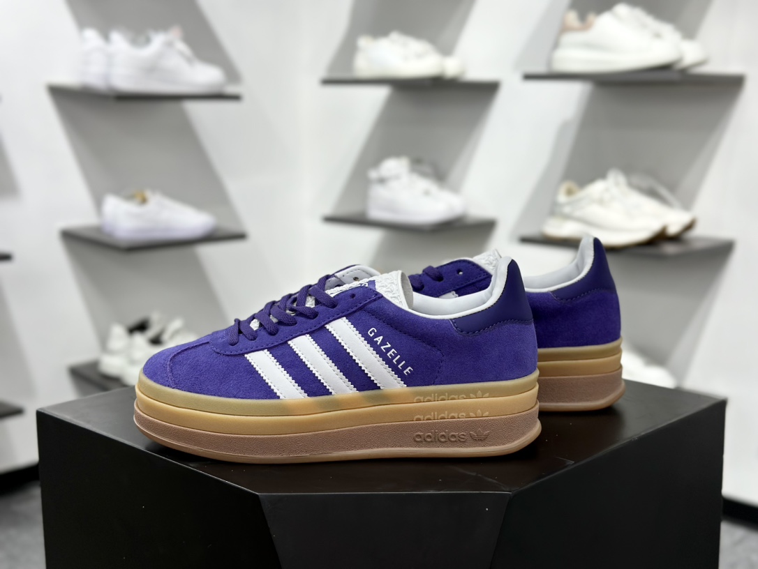 阿迪达斯Adidas Originals Gazelle Bold W 羚羊松糕系列低帮休闲运动板鞋“葡萄紫白生胶底” IE0419